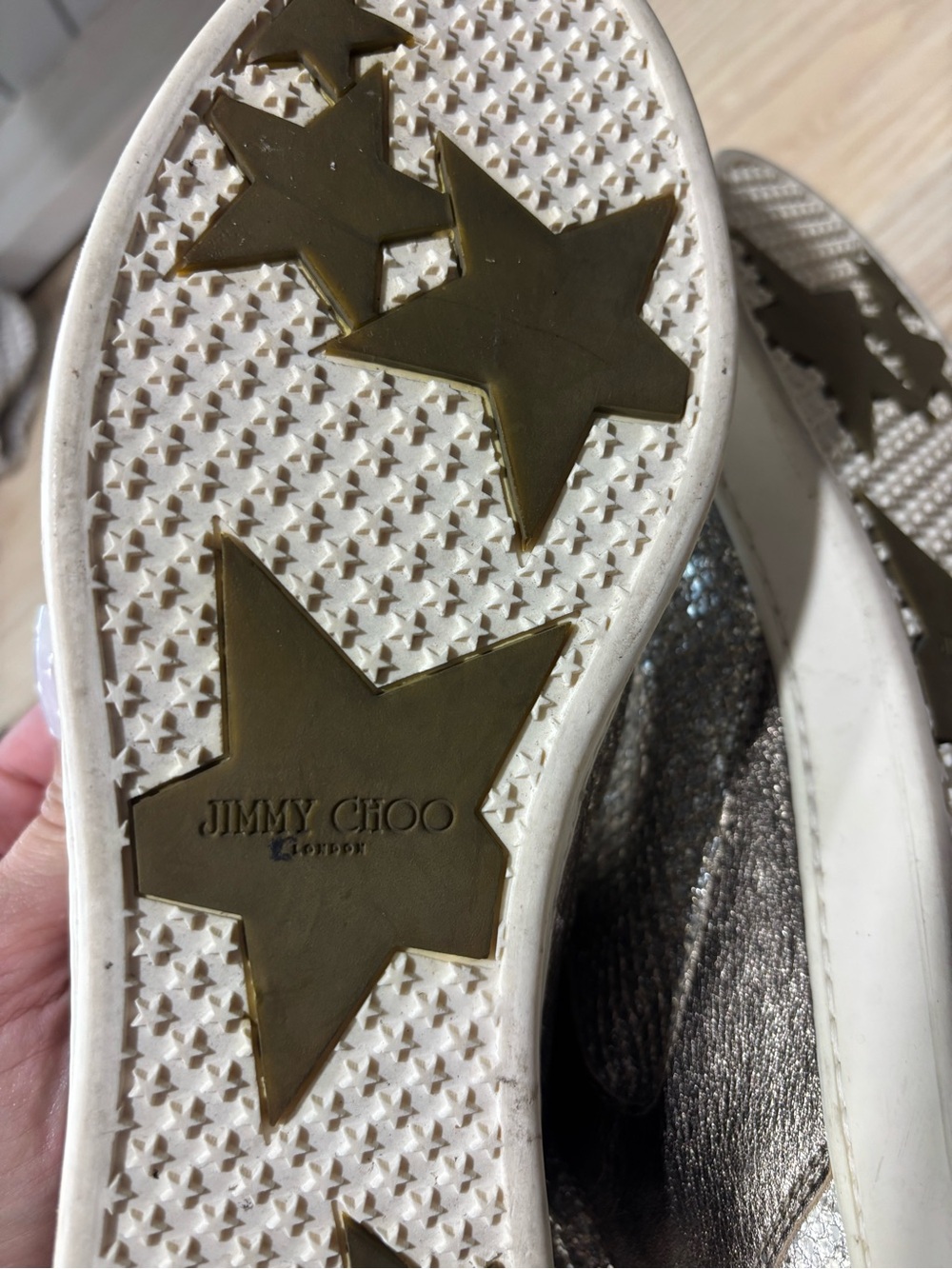 Jimmy Choo Kids White and Gold Star-Detail Slip-On Sneakers